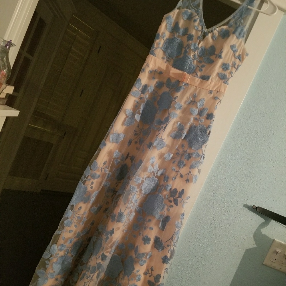 Pink and Blue Floor Length Semi Formal Gown